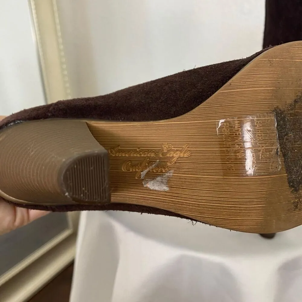 AEO Boho Brown Suede Leather Western Cowboy Mid Calf Heeled Boots US 7 - Image 6