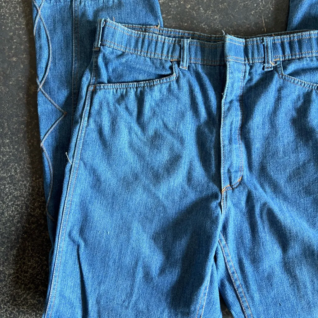 VTG 70s Sheplers Jeans Cowgirl Western Embroidered High Waist Women's Blue Size 10 - Image 2