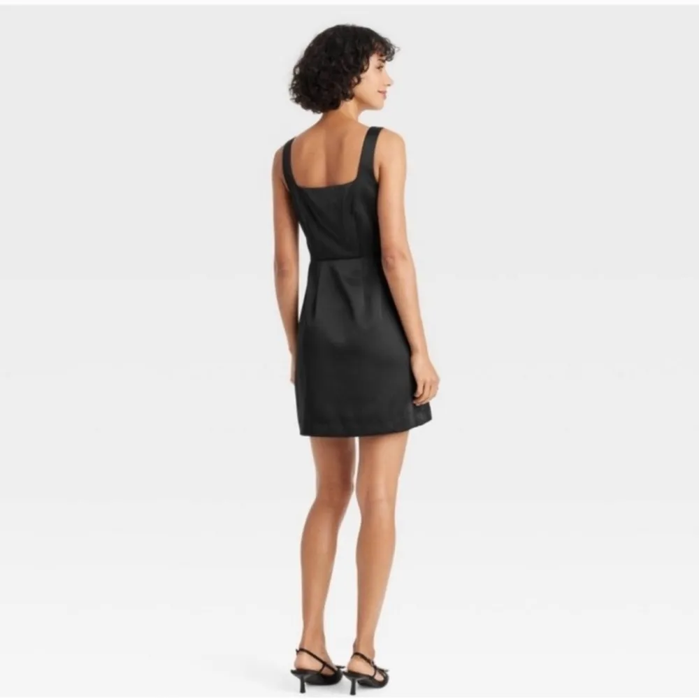 NWT Elegant Black Sleeveless structured Satin Mini Dress size 12. Classic modern - Image 6