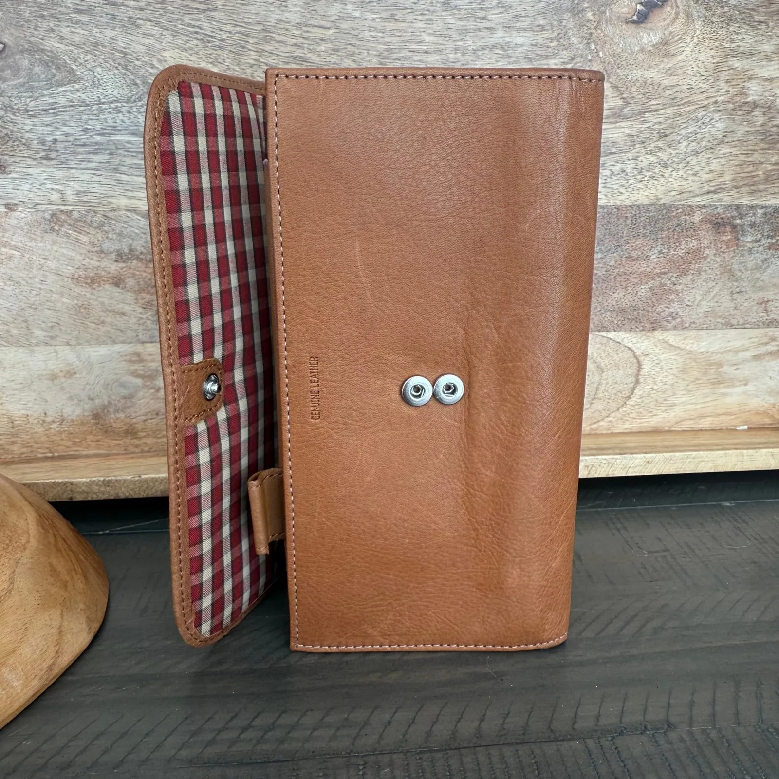 Dockers Genuine Leather Checkbook Wallet Brown Flap Clutch Organizer - Image 7