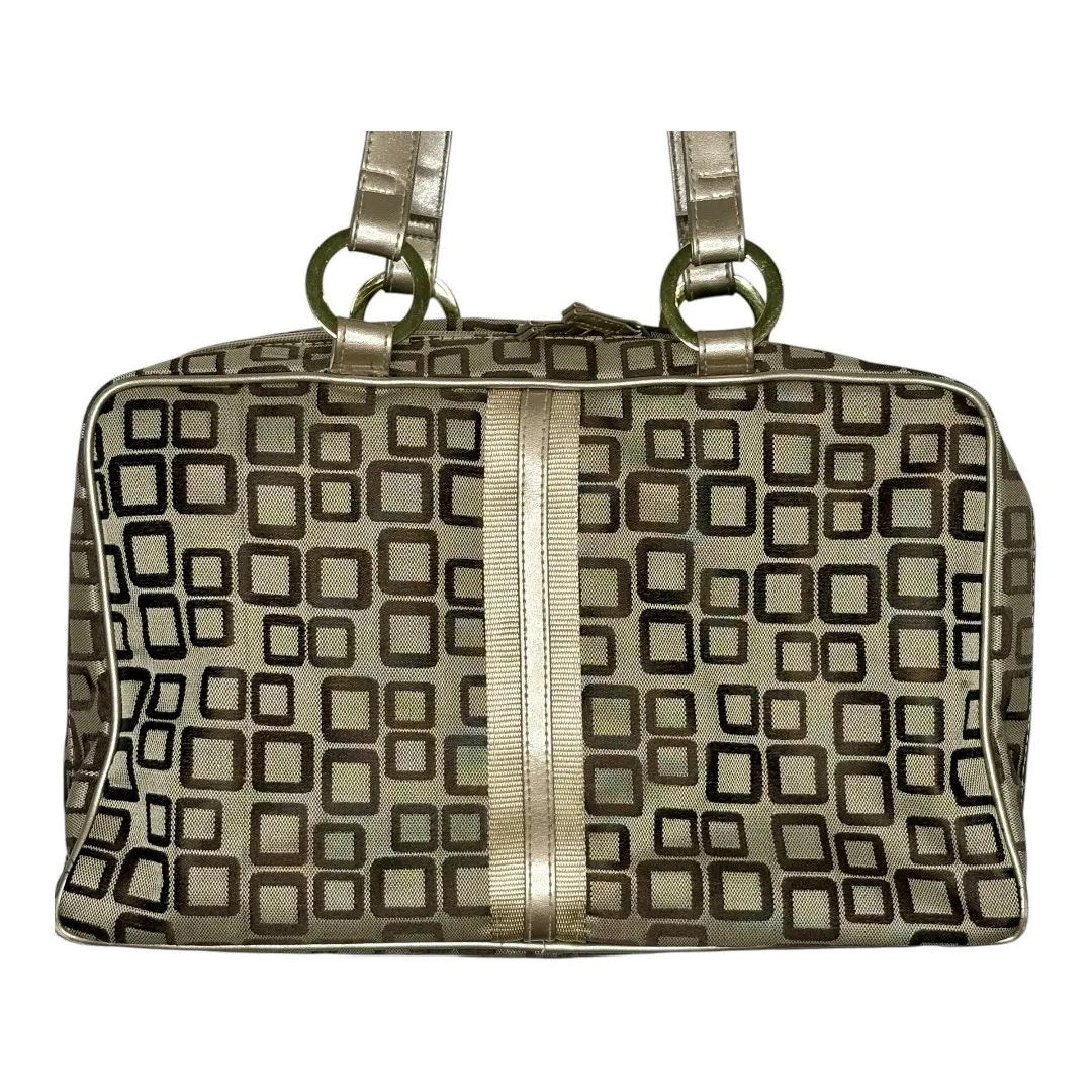 Travel Bag Geometric Tote Bag with Cosmetic Bag‎ and Clear Pouch Like New 17x11 Tan - Image 8