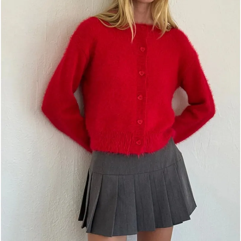 Motel Cardigan Fluffy Audrina Size XS Red - Image 5