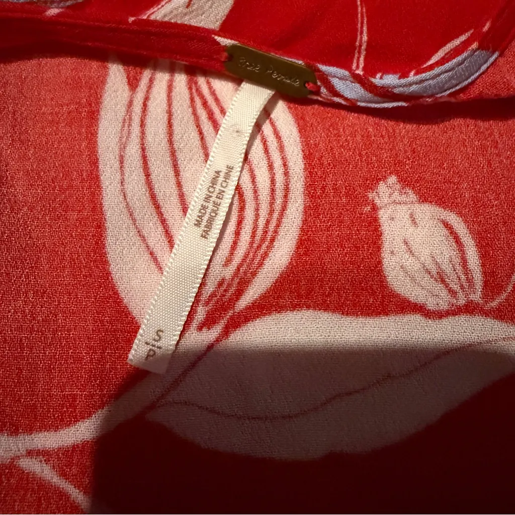 Free People Bella Red & White Floral‎ Print Long Sleeve V Neck Tunic Top Sz S - Image 6