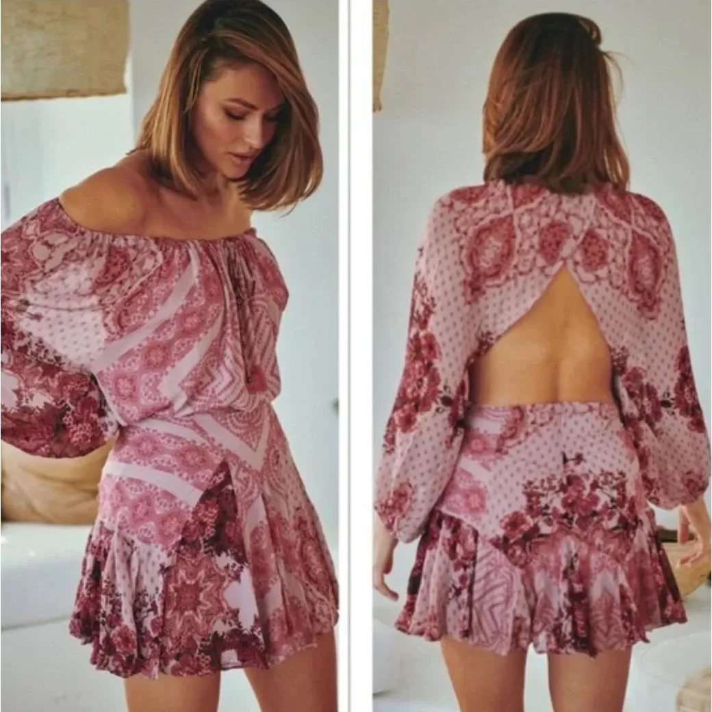 Free People NWT Seven Wonders Mini Dress Size Medium Dusty Rose Chiffon - Image 2