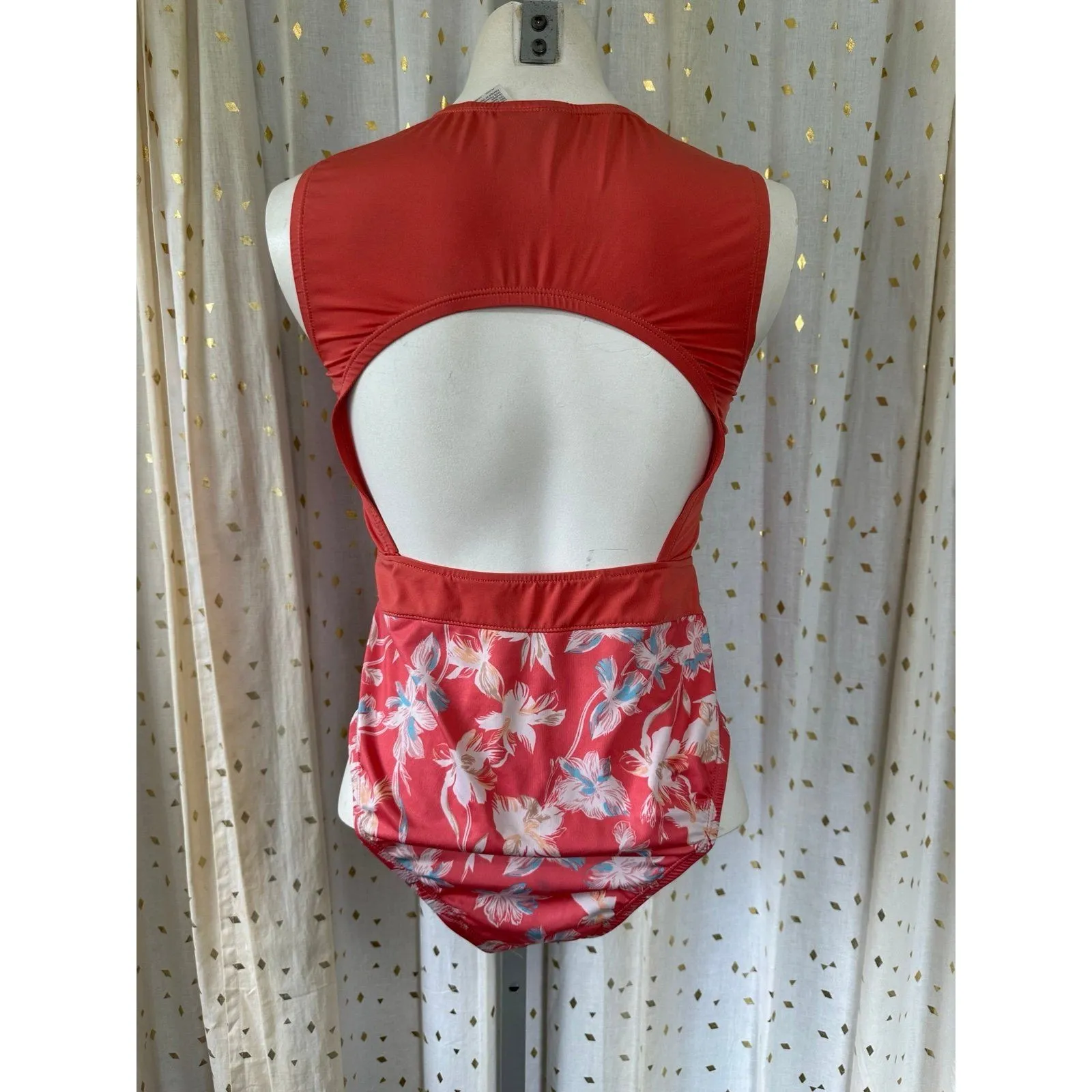 Ocean Pacific OP Sporty Open Back Zip Up Chest Floral One Piece Swimsuit S - Image 4