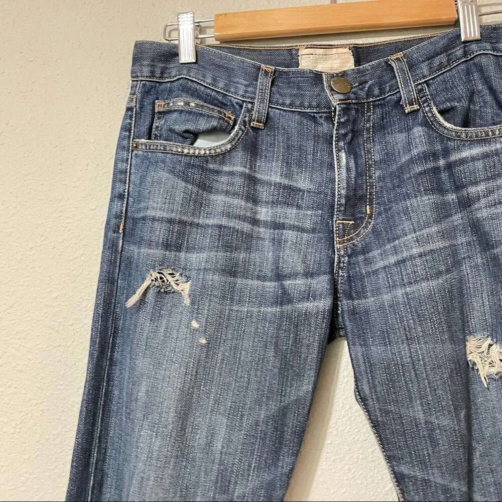 Current Elliott High Rise Distressed Raw Hem Baggy Straight Leg Ankle Jeans 24 - Image 6