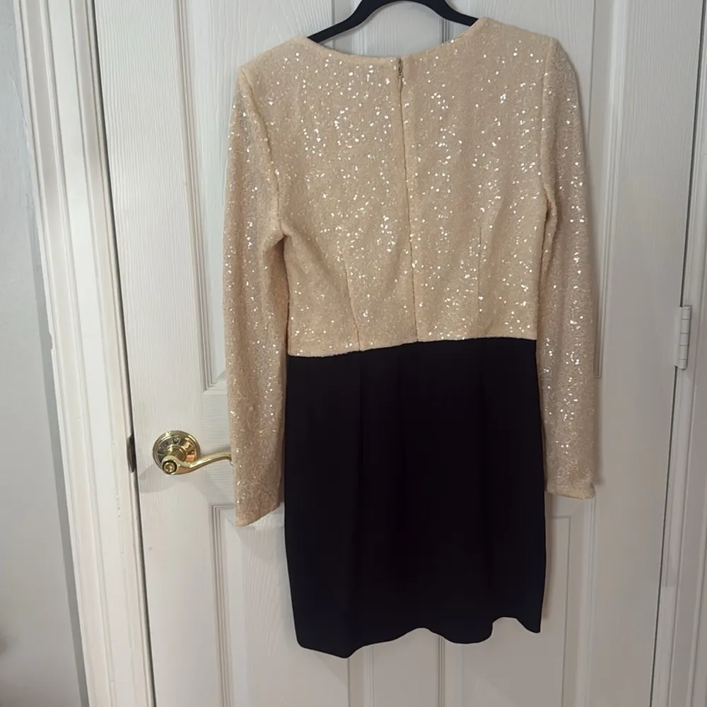NWT Dress the population cream and Black Sequin Dress asymmetric neck sz medium - Image 6