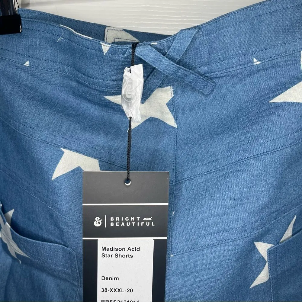 Modcloth All Stars No Stripes HighRise Denim Shorts Blue White Star Print 16 NWT - Image 6