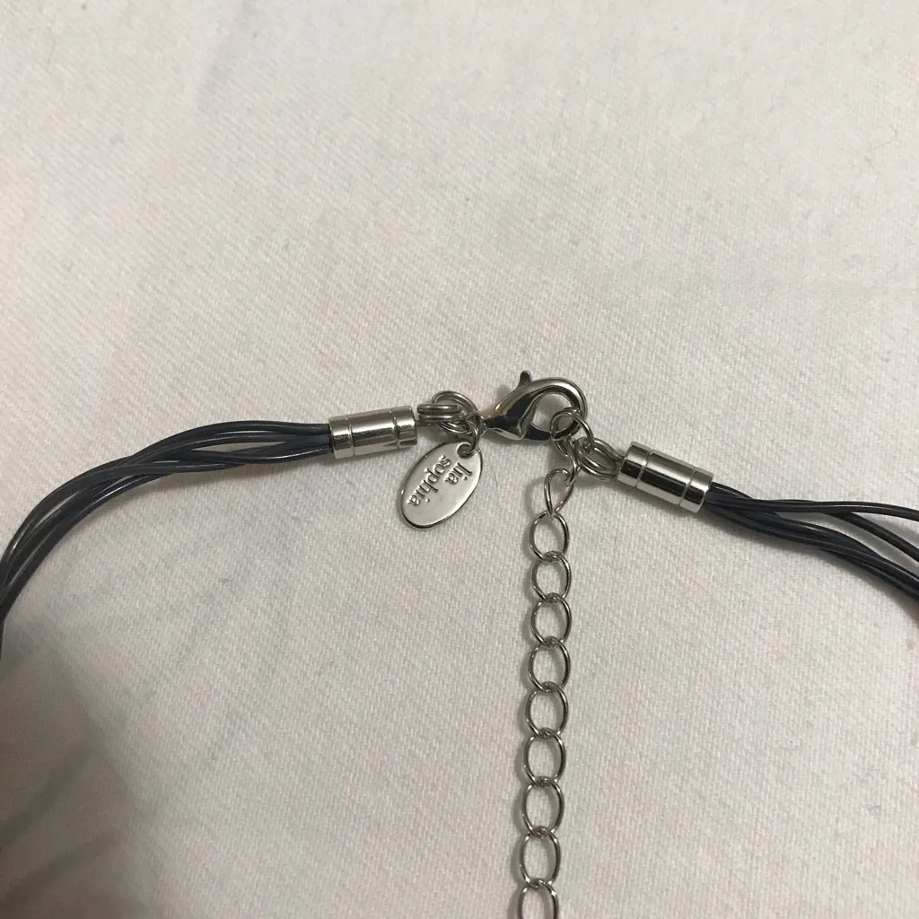 Lia Sophia Black Cord Silver Tone and Faux Pearl Multi Strand 14” plus extender - Image 2