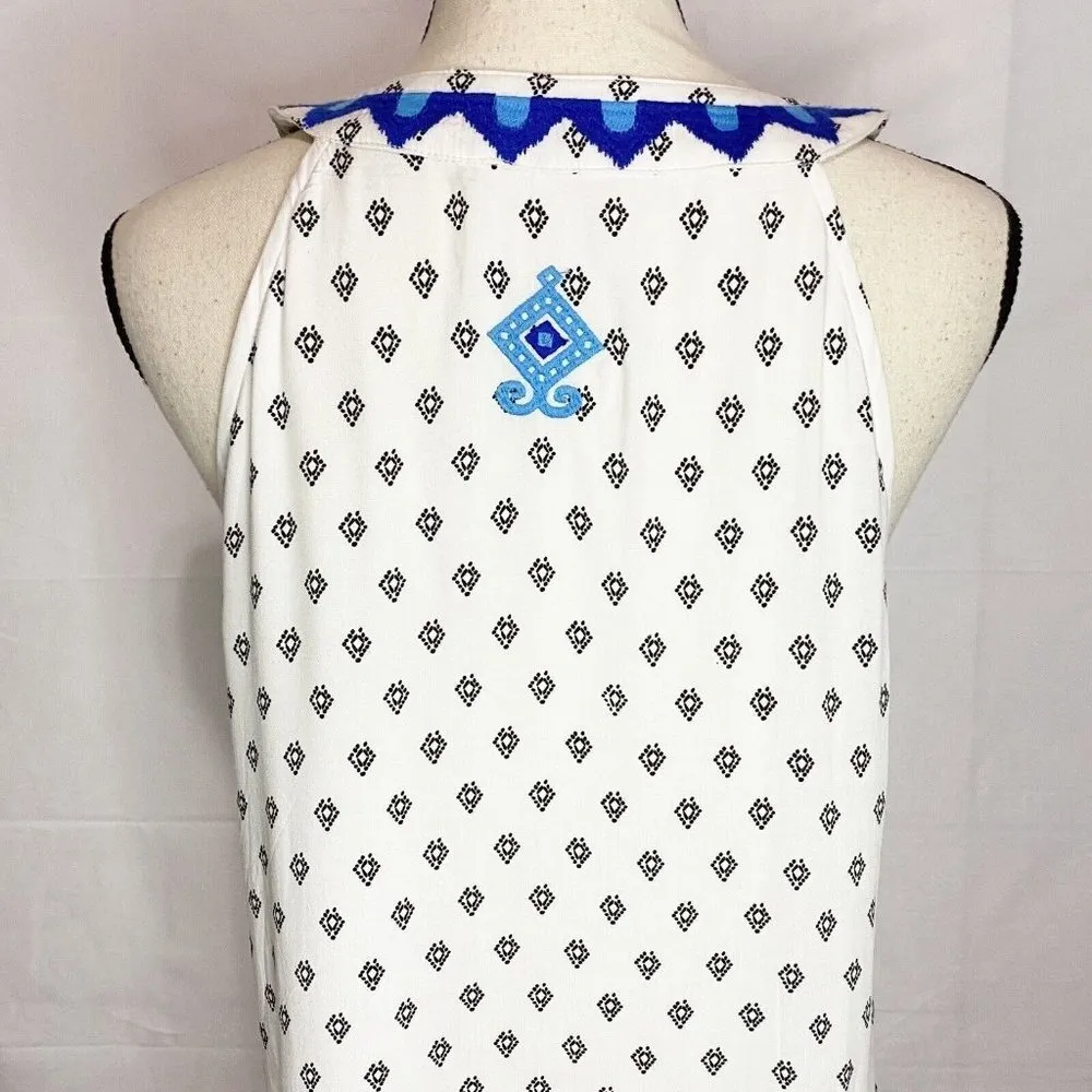 NWT THML Sundress Embroidered White Blue Sleeveless Size XS Lined Tassels - Image 7