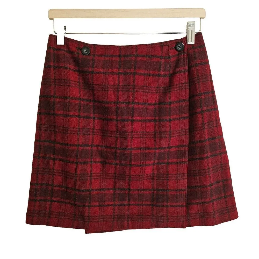 Vintage Wool Plaid A-Line Mini Skirt Womens Size 10 Petite Holiday Christmas Red - Image 2