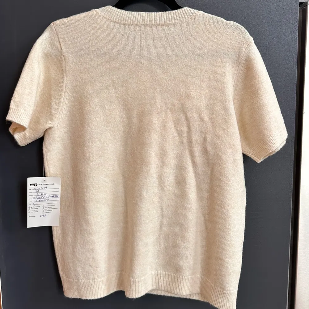 Rosette cardigan cream short sleeve, button front. Sample piece for Lucy Apparel - Image 2