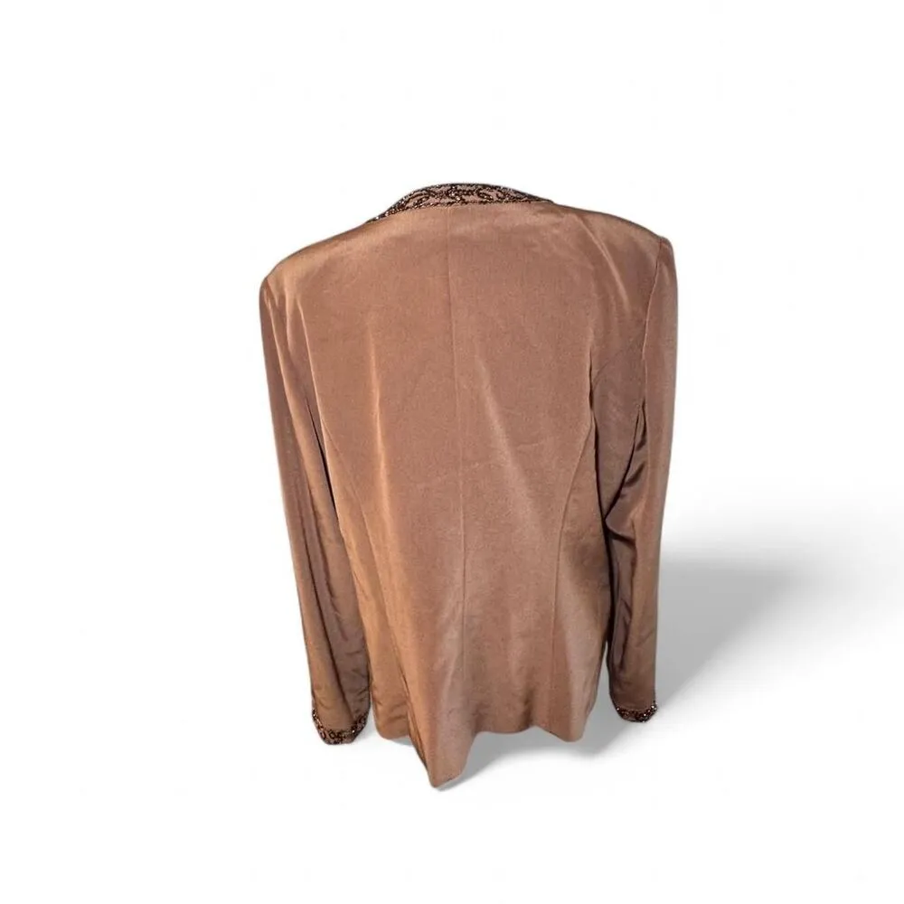 LaBelle Formal Open Front Long Sleeve Women's Brown Jacket with Beaded Trim Size 16 - Image 3