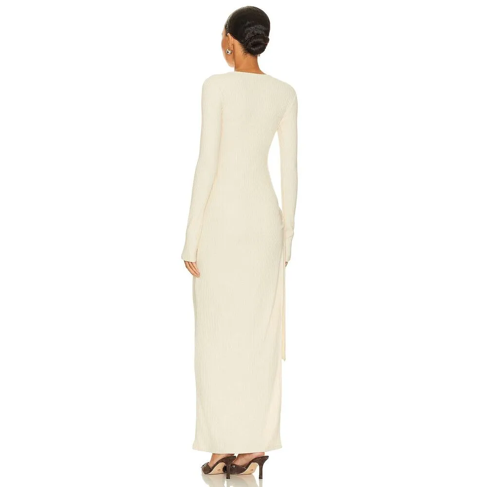NWT Lovers + Friends Long Sleeve Open Side Calliope Maxi Dress Cream White Small - Image 2