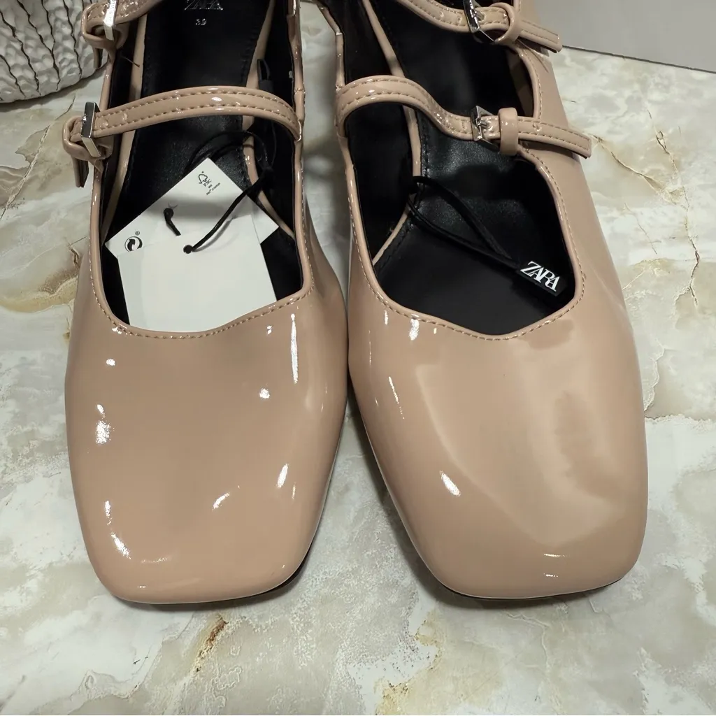 NWT Zara Block Heel Square Toe Mary Jane Faux Patent Leather‎ Shoes Size 8 - Image 3