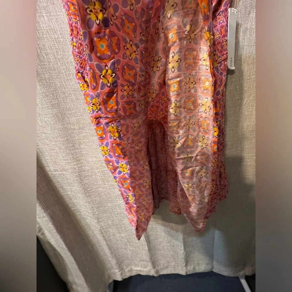 Smocked Pink & Orange patterned Aqua by Bloomingdale’s mini dress NWT size XL - Image 4