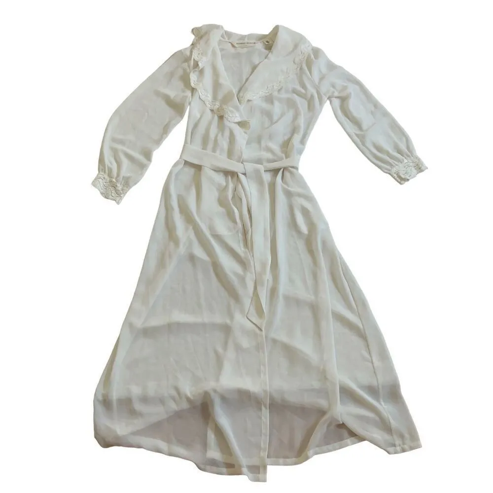 90’ Vintage Victoria's Secret Night Robe Sheer Chiffon  Lace V-neck & Cuff  Size - Image 4