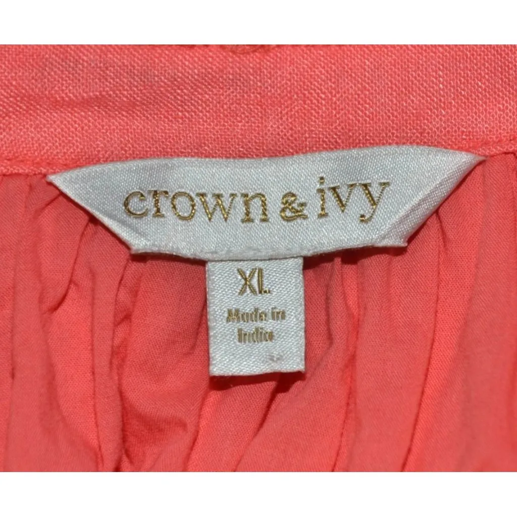 Crown & Ivy Coral Embroidered Parrot Blouse Tunic Top Size XL Vacation Cruise - Image 9