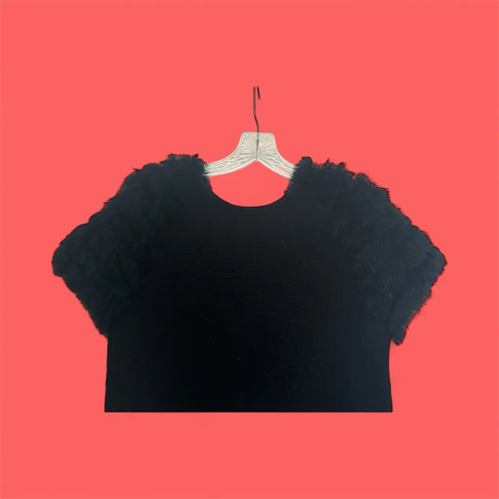 Elegant Black Sweater with Real Rabbit Fur - Image 2