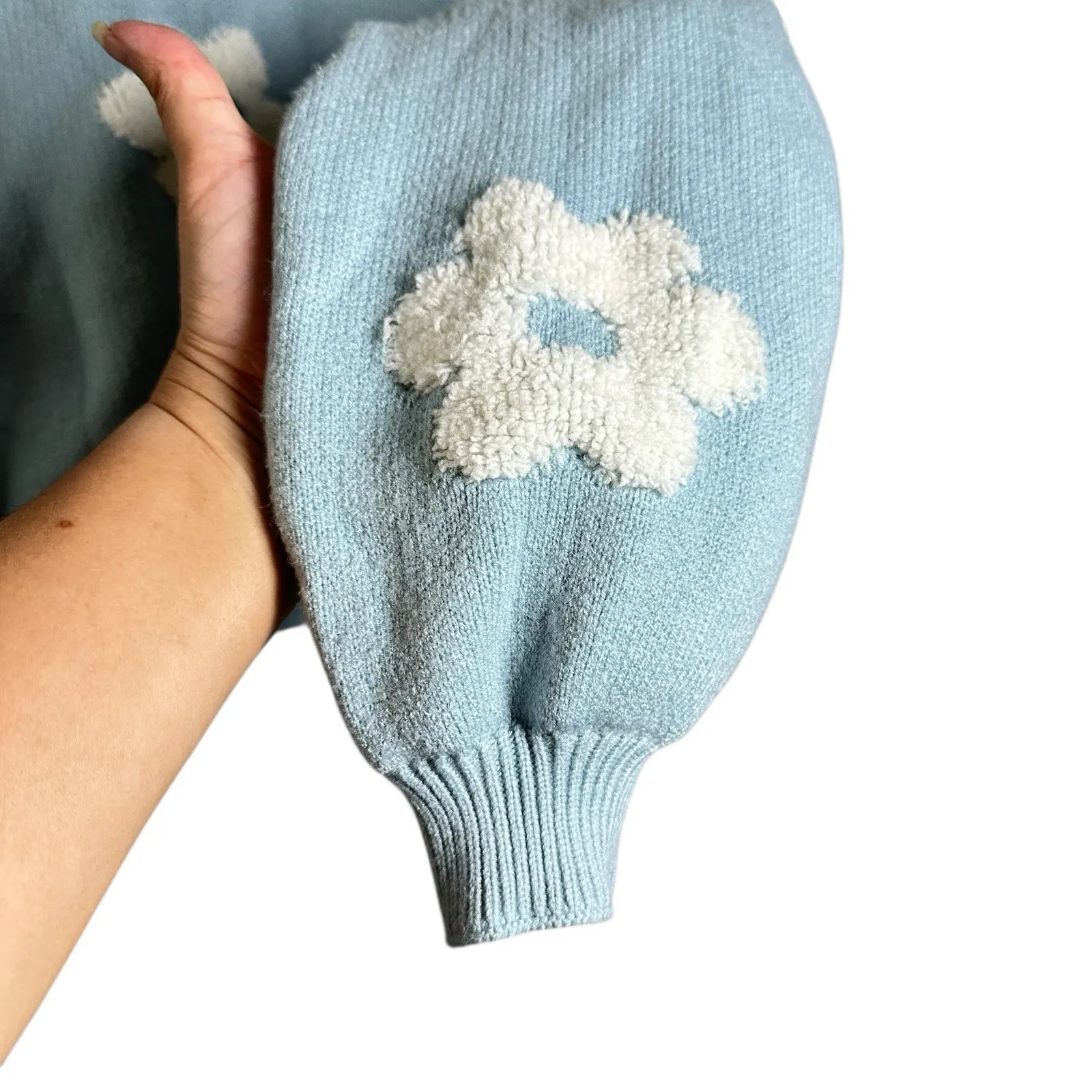 Luna Ivy Blue Daisy Flower Cropped Knit Sweater Women's XS Pullover Y2K Kawaii - Image 8