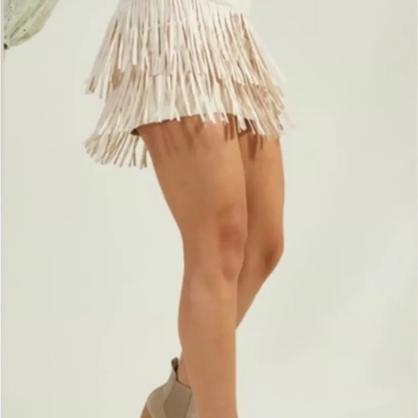 Alter’d State Light Taupe Fringe Faux Suede Mini Skirt Size L - Image 2