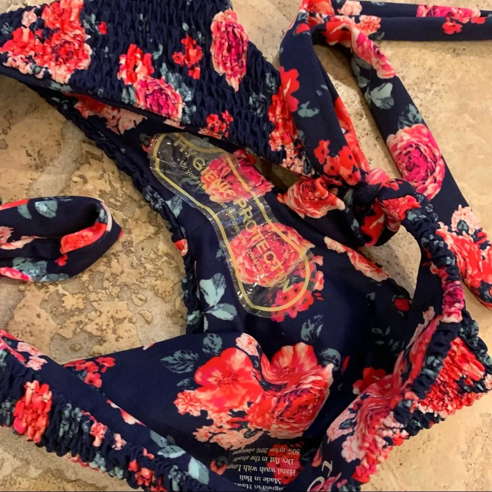 Tori Praver Smocked Padma Casablanca Indigo Floral Blue Pink S Bikini Bottom - Image 9