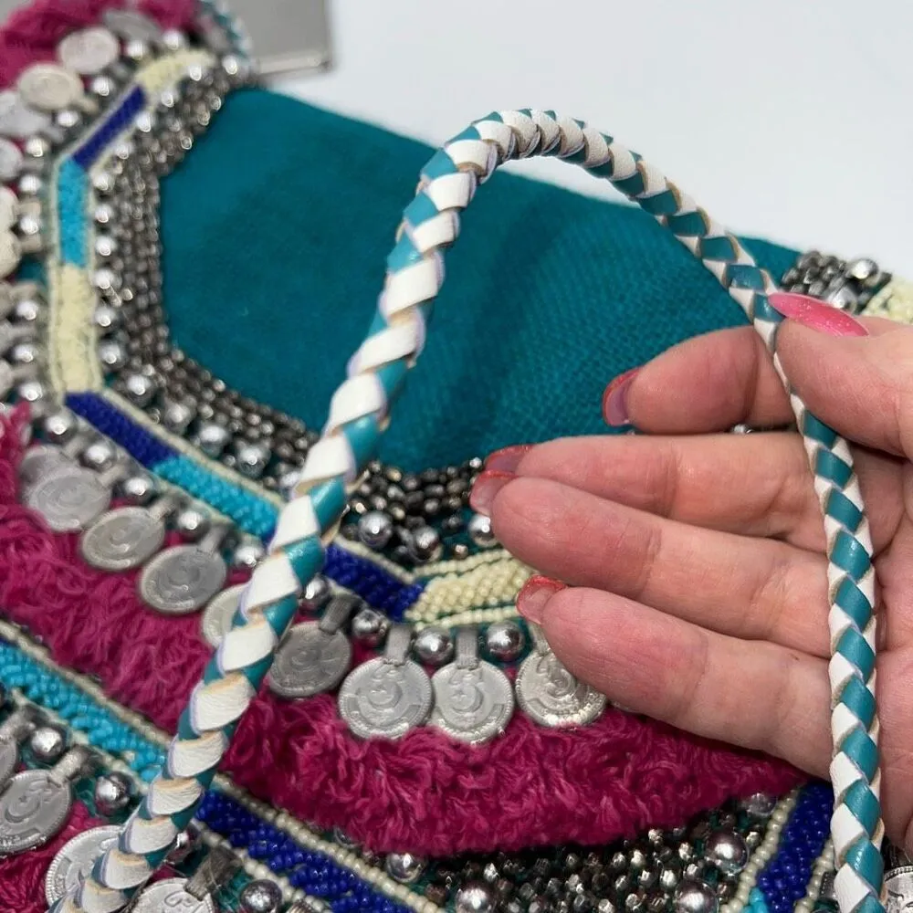 Ethnic Boho Colorful Beaded Bag Blue - Image 4