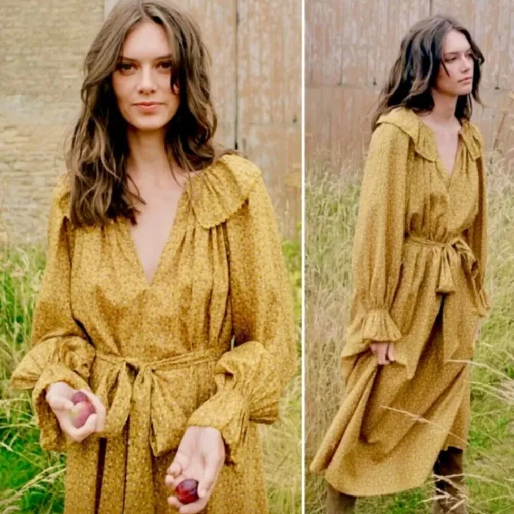 💕DOEN💕 Rory Dress ~ Peter Pan Collar Sunsoaked Foothills Floral Print XXS NWOT Yellow - Image 3