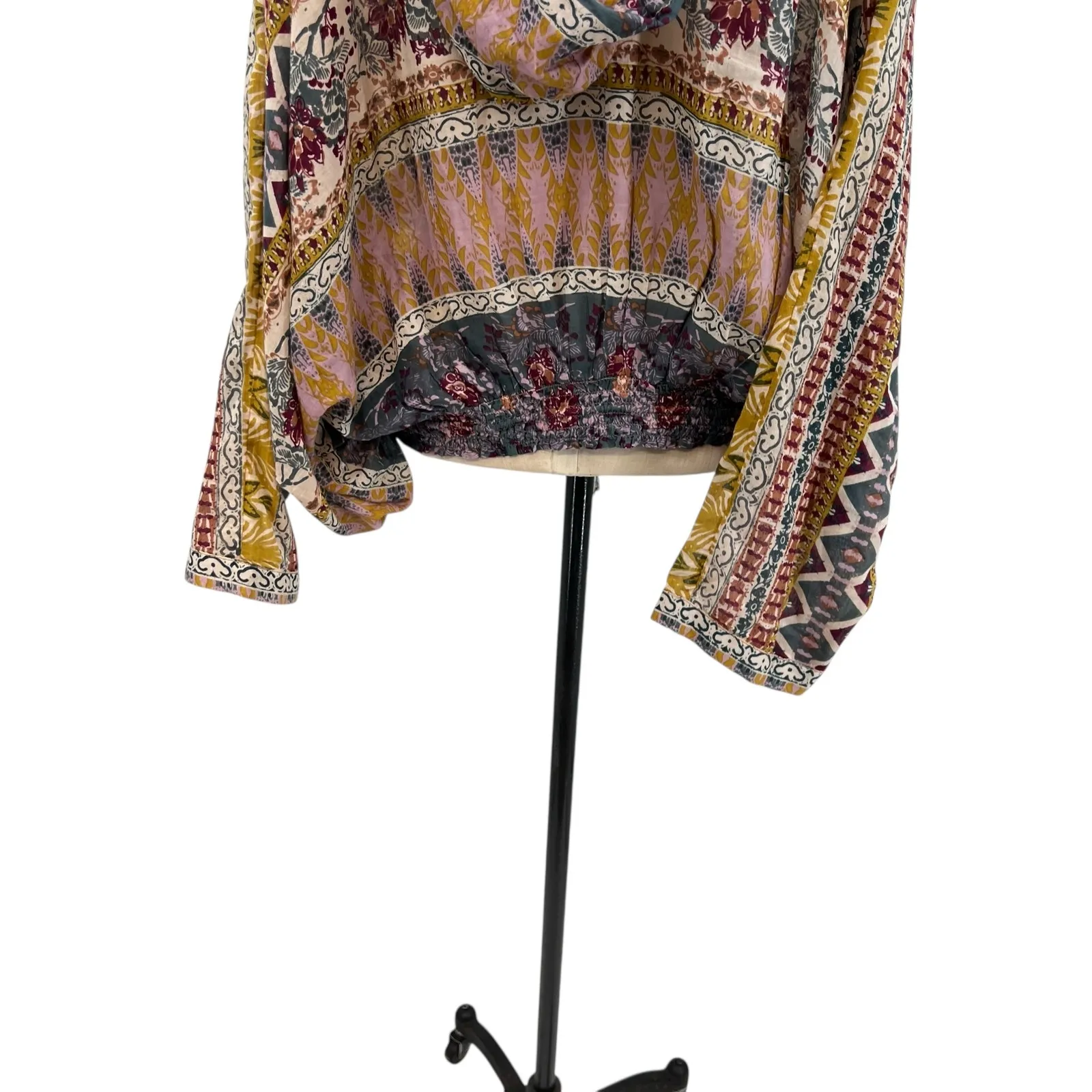 Free People Hold On Tight Gauze Pullover Top Hooded Floral Paisley XS Small‎ - Image 11