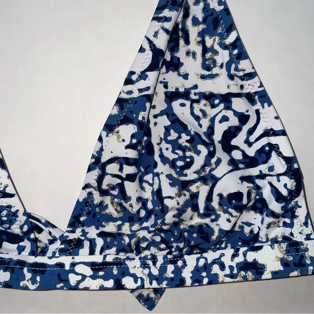 Merona Bikini Top Boho Blue White Metallic Halter Tie Size Small - Image 2