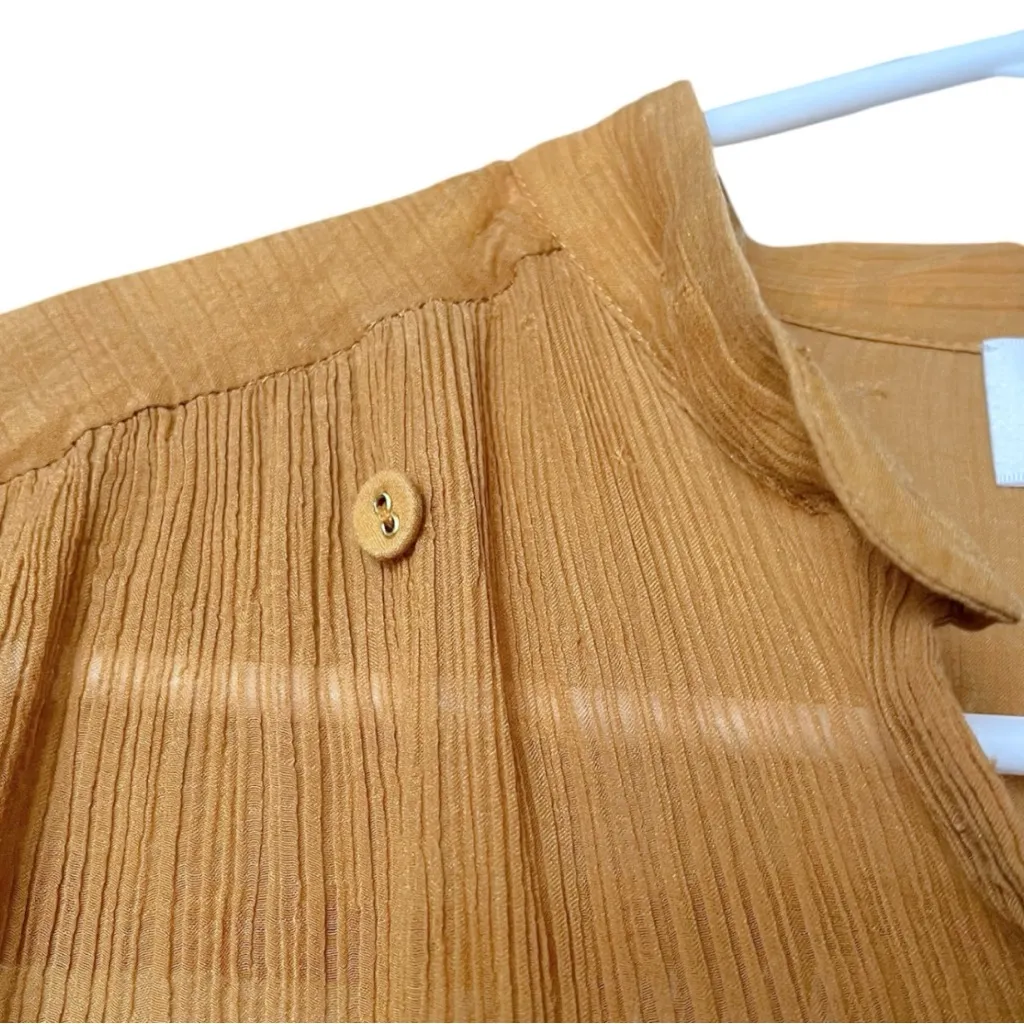 Zimmermann Plisse Textured Crepe Button Down Lettuce Trim Balloon Sleeve Top L - Image 3