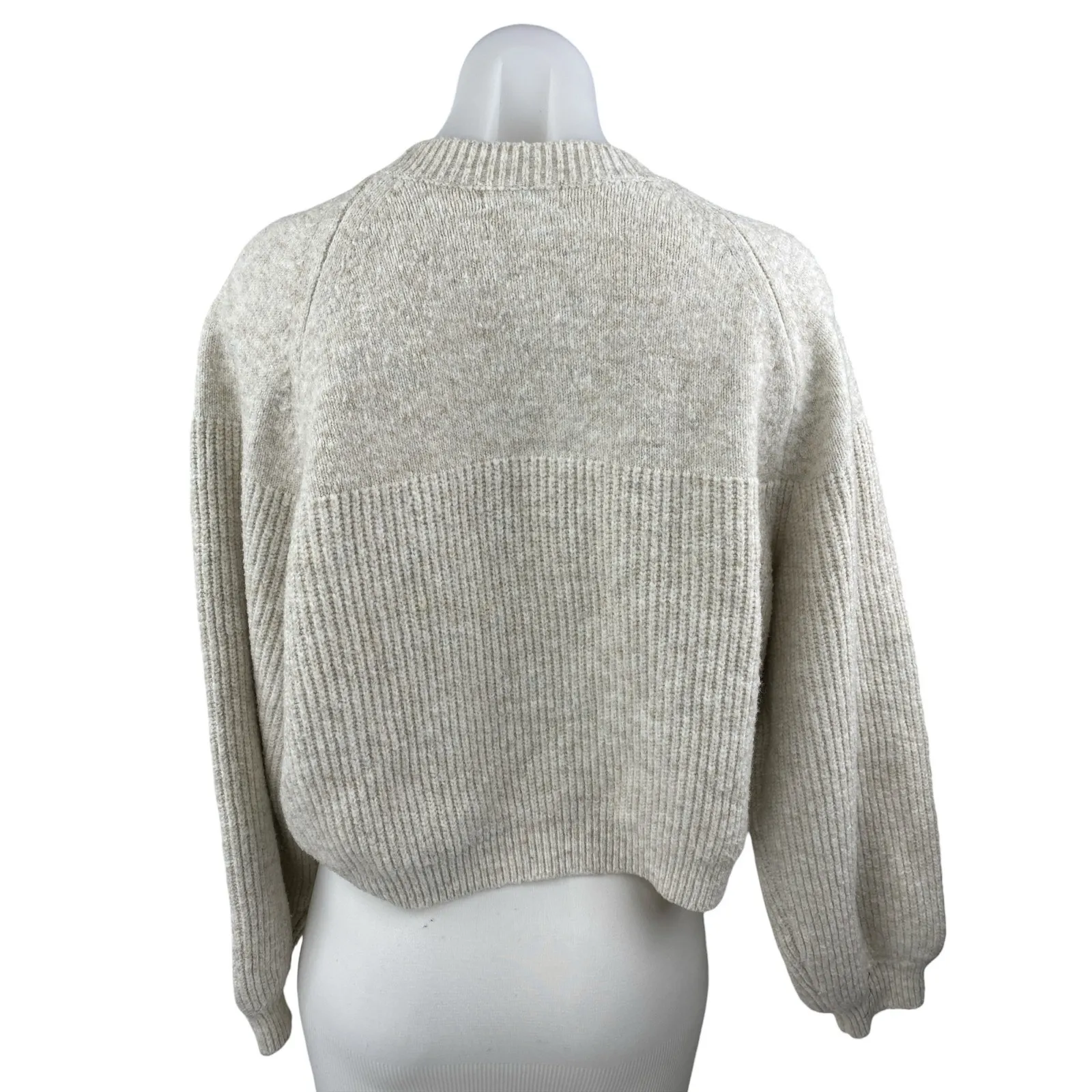 Topshop Women's Beige Wool Rib Knit Crew Neck Long Sleeve Crop Sweater Top Sz S - Image 2