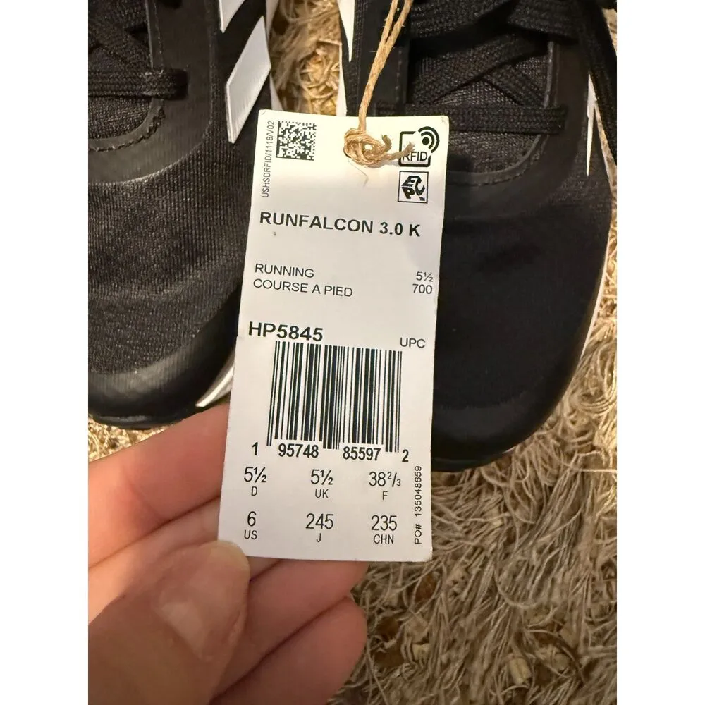 Adidas Run Falcon Black and White Running Shoes Sneakers Size 6 NWT - Image 2