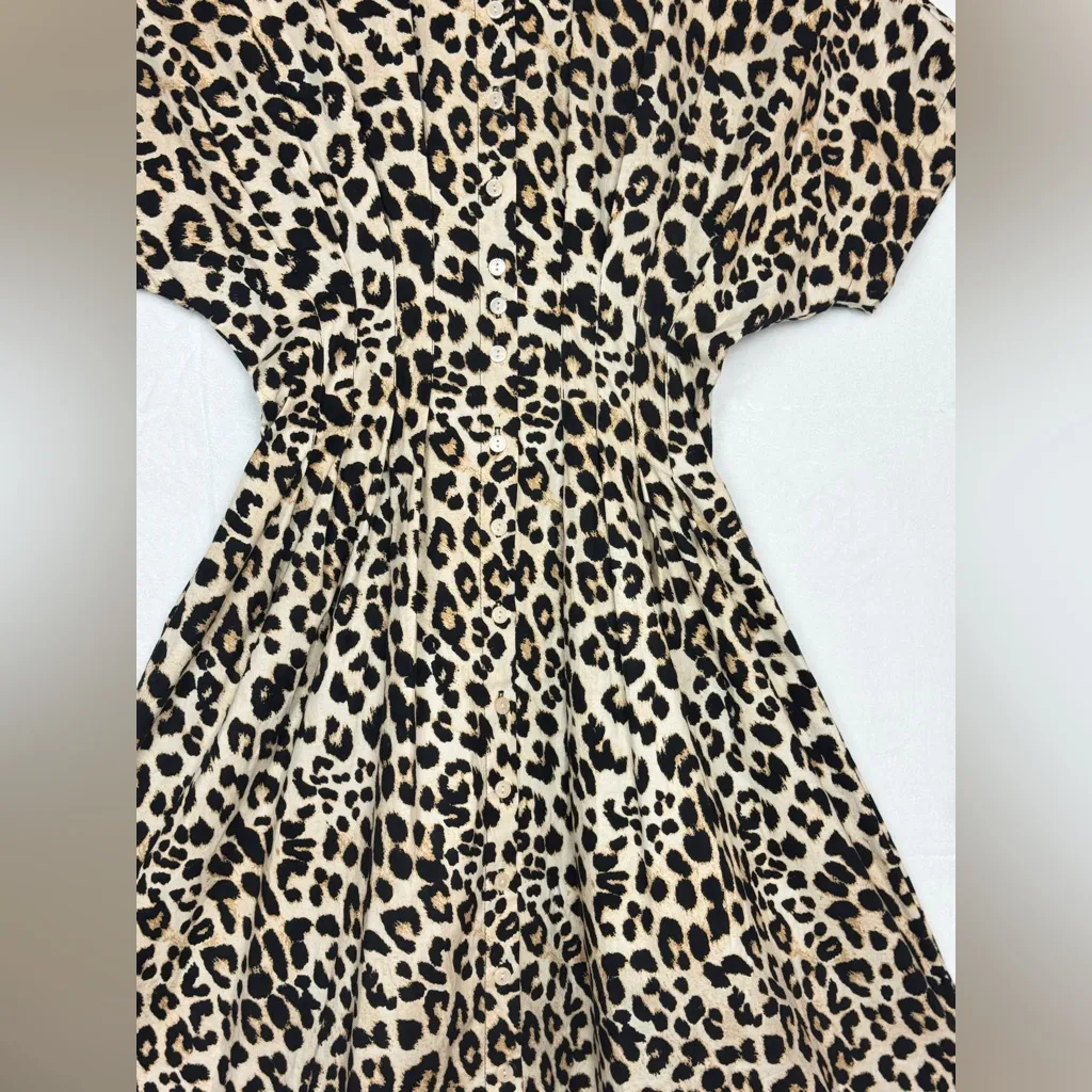 Exquise Anthropologie Cotton Blend Relaxed Leopard Tobie Shirt Dress Size XS. Brown - Image 4