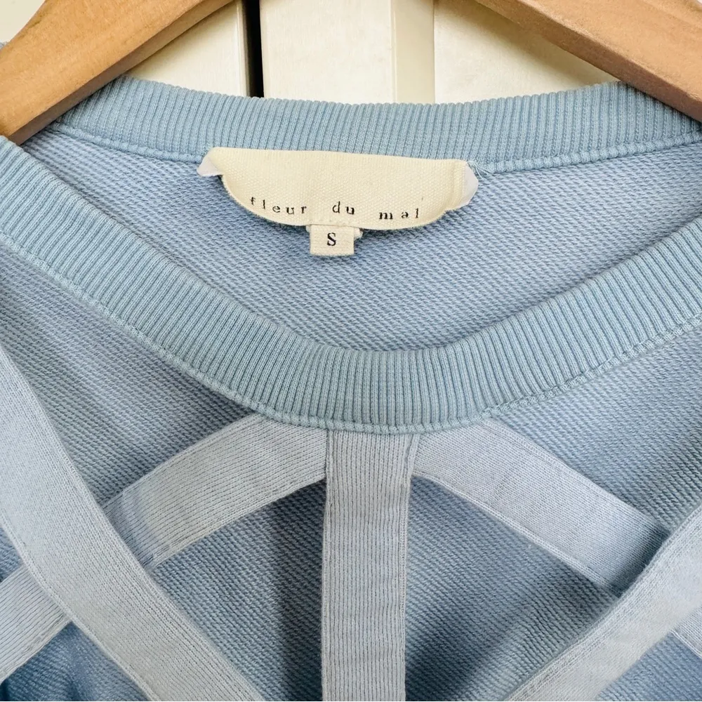 Fleur Du Mal 100% cotton blue pullover caged panel sweatshirt EUC - Image 8
