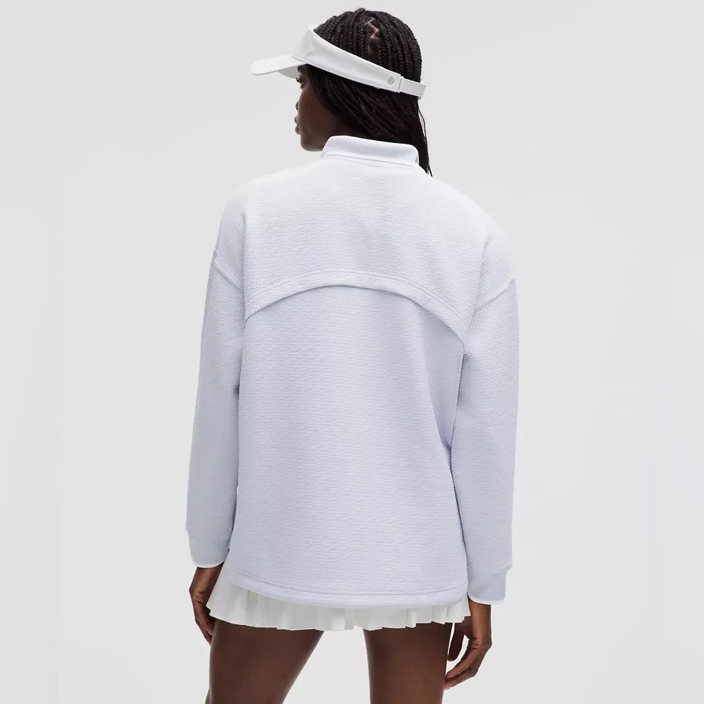 Lululemon Textured Long-Sleeve Polo Shirt Starch Blue White Athleisure Preppy - Image 2