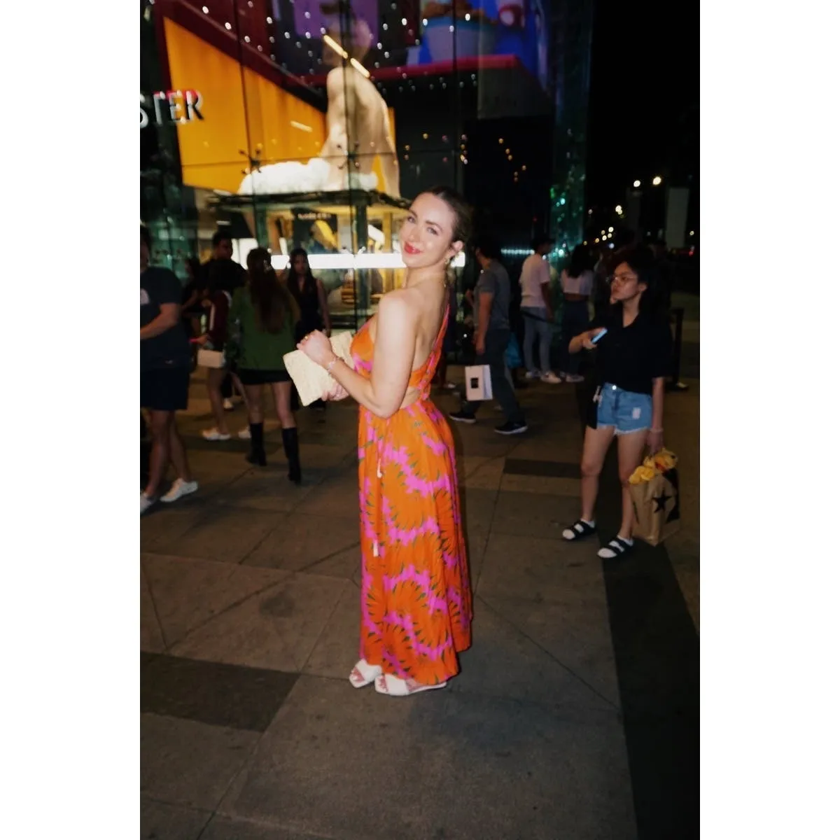 FARM RIO Orange Pink One Shoulder Ruched Waist Tie Copacabana A-Line Dress S - Image 15