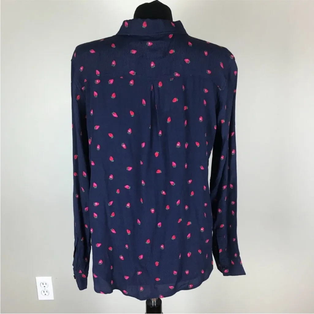 NWOT Rails Kate Strawberry Print Relaxed Navy Blue Button Up Top Shirt Blouse XS - Image 5
