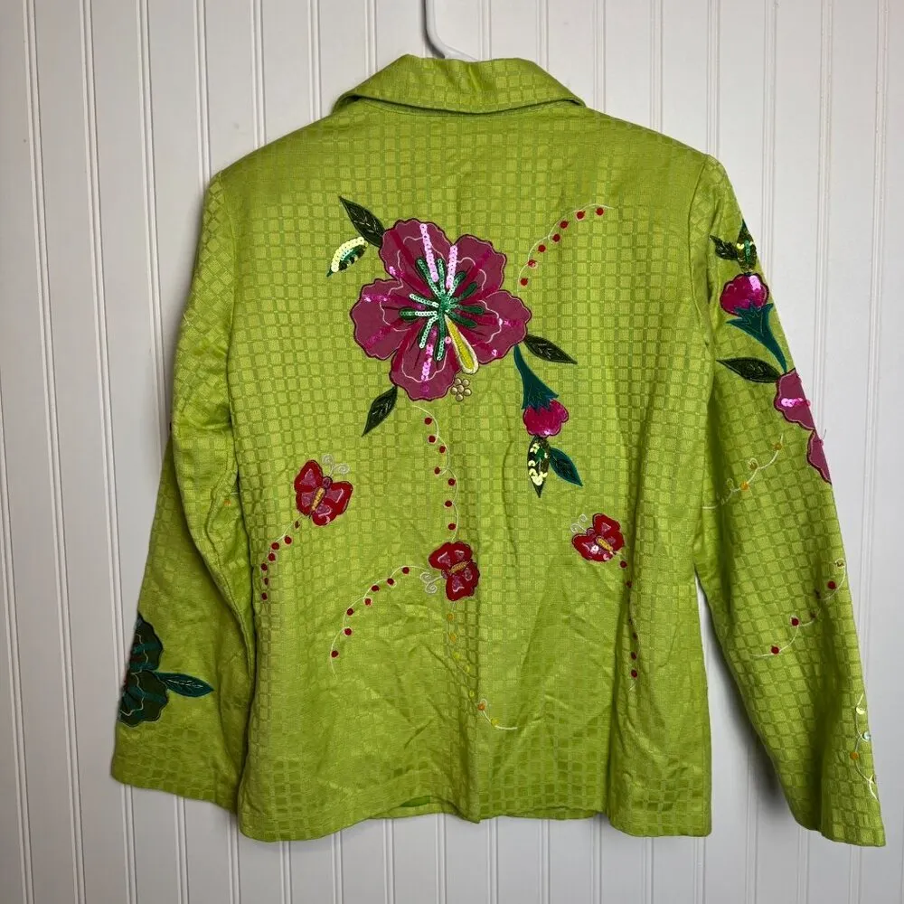 Alex Kim lime green sequin appliqued button front blazer/jacket size small G30 - Image 6