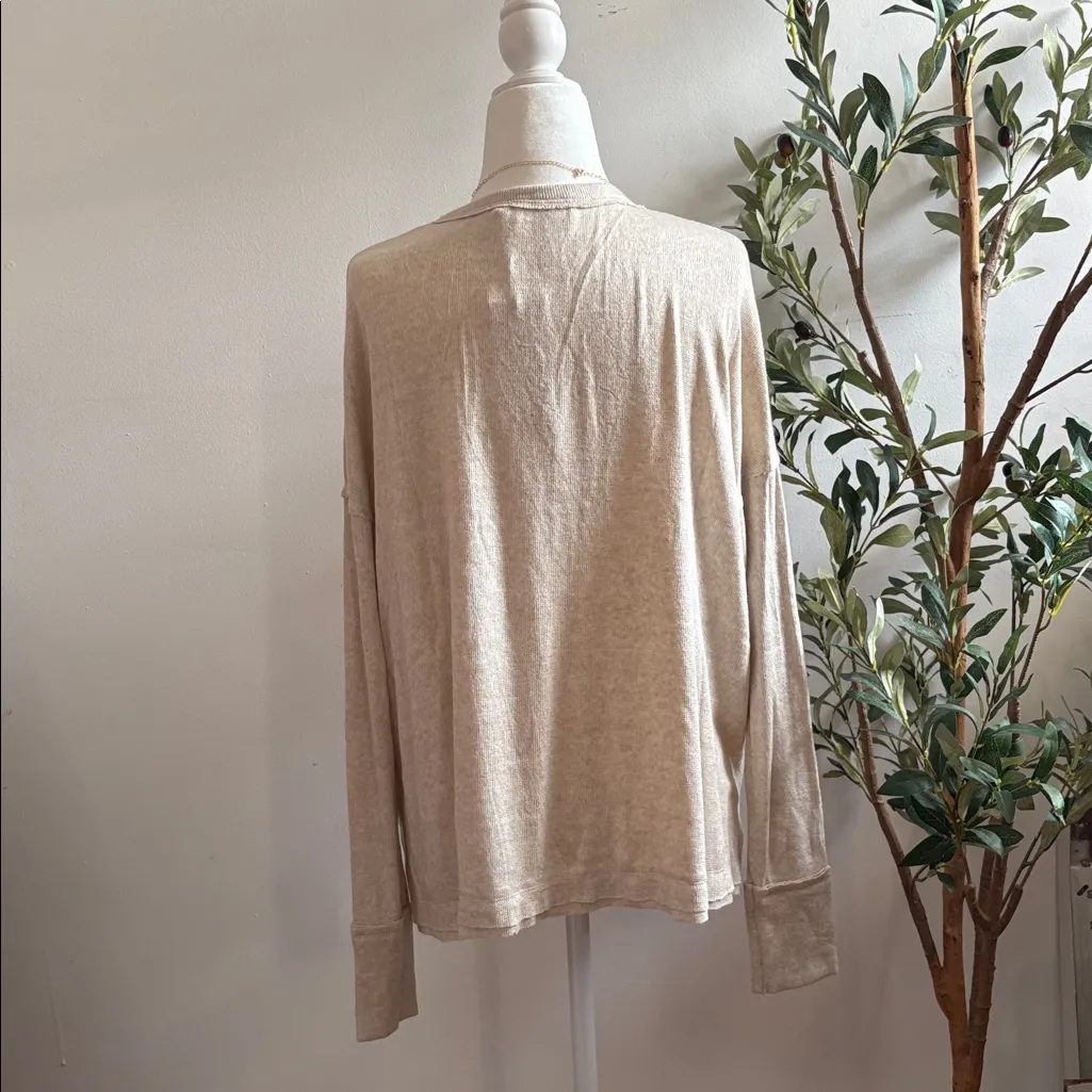 Beige Long Sleeve Henley Top Size L - Image 3