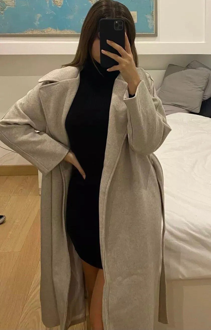 Wool coat long Heather Gray womens belted collar jacket Size XS - Image 8