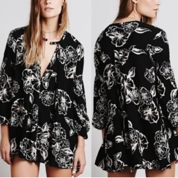 Free People Floral Foil Print Swing Tunic Mini Dress 716 - Image 2