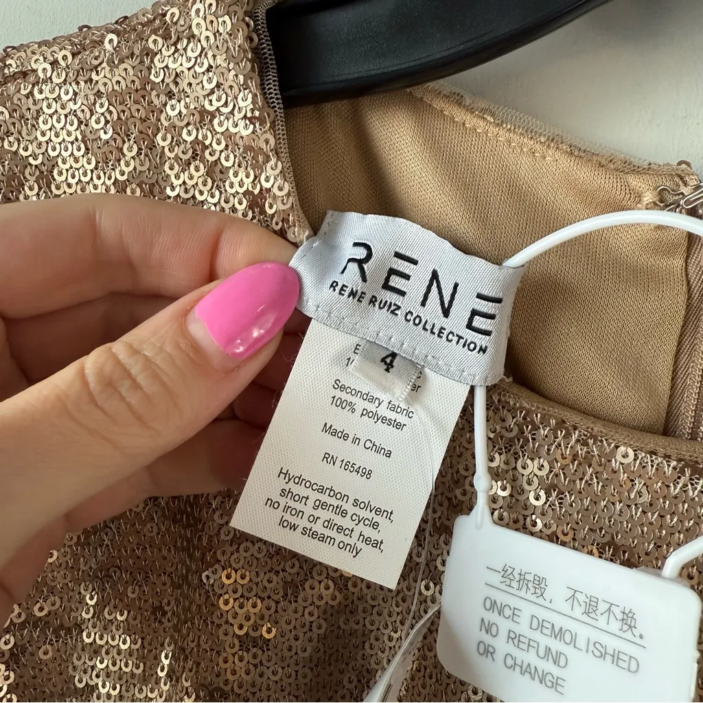 Rene Ruiz Puff Sleeve Sequins Mini Dress Gold 4 - Image 4