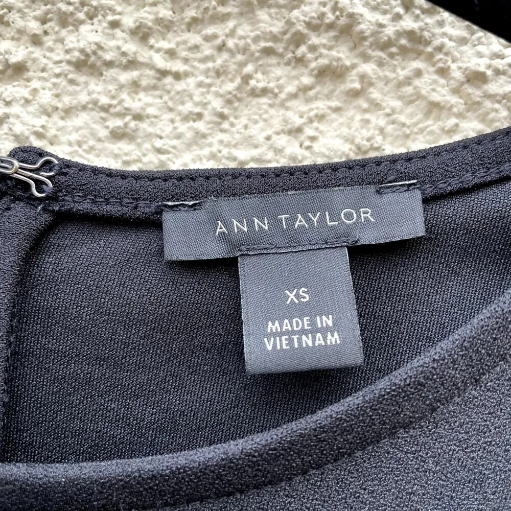 Ann Taylor 3/4 Sleeve Black Blouse XS Open Sleeves Velvet Ties - Image 4