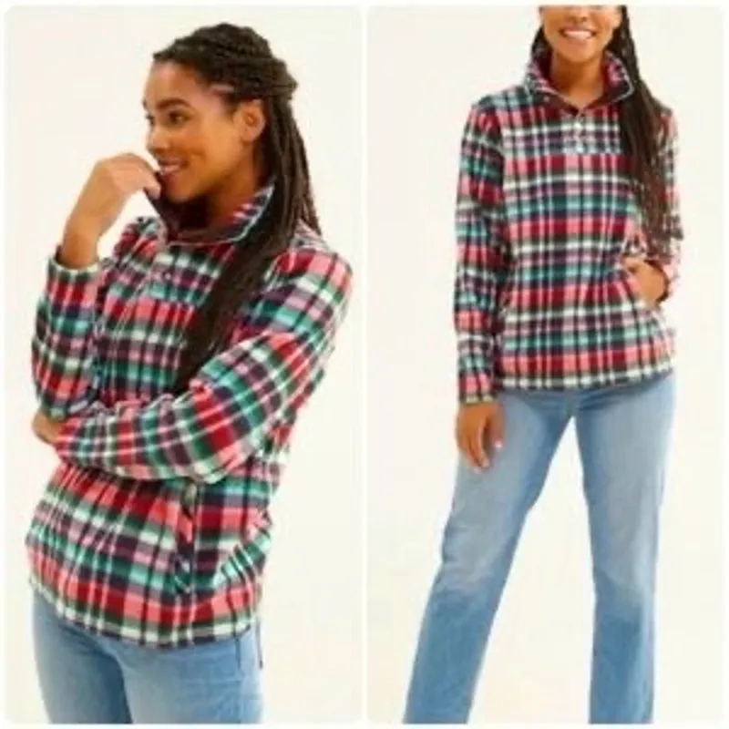 Vera Bradley Plaid Fleece Snap Pullover 3XL Multicolor - Image 2