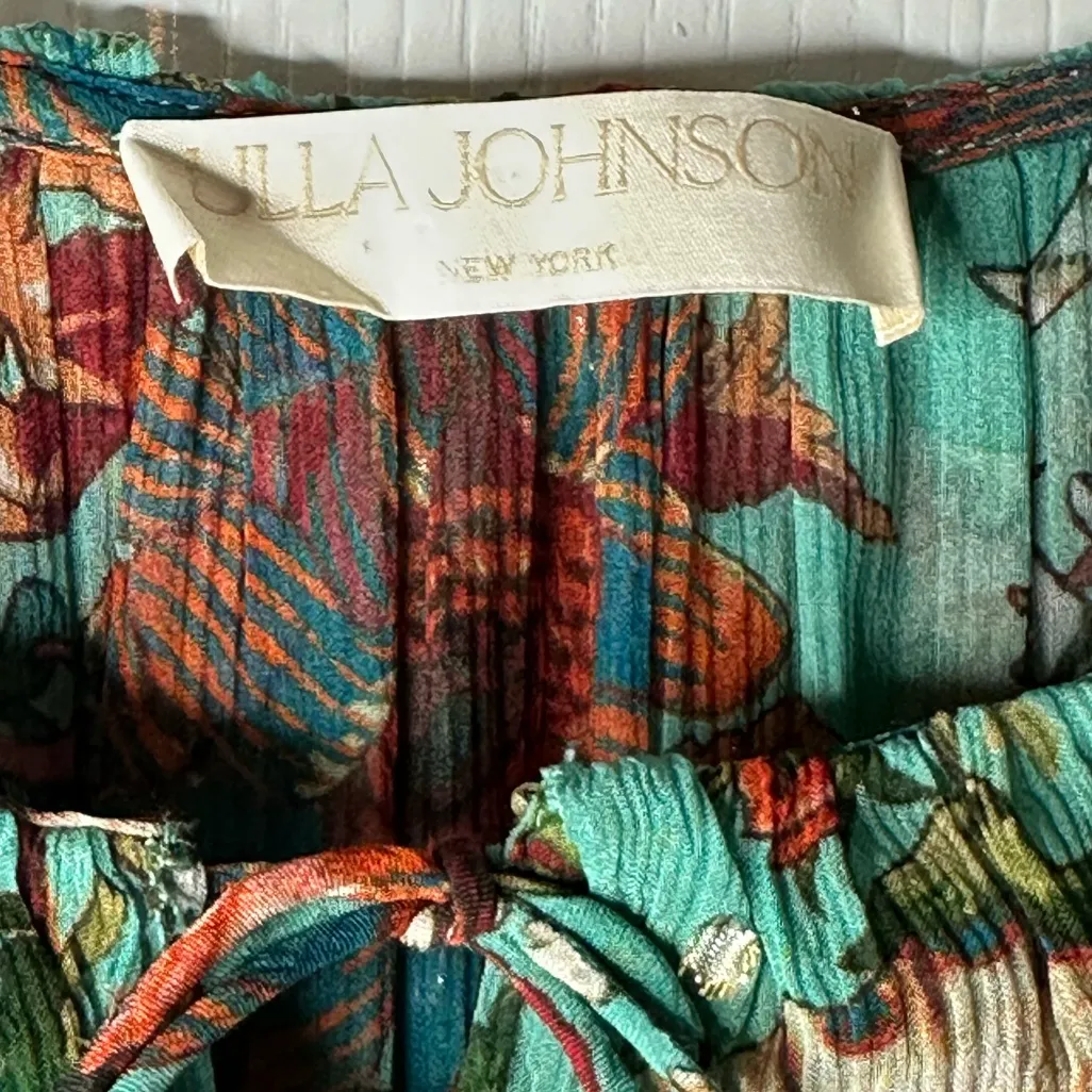 Ulla Johnson Audette Tiered Floral Silk Chiffon Dress Aqua Multi Size 6 - Image 8