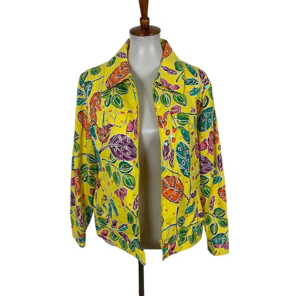 Redd Jeans Yellow Aloha Jacket Womens 6 Vintage Tropical Zip Up Hawaiian Boho - Image 5
