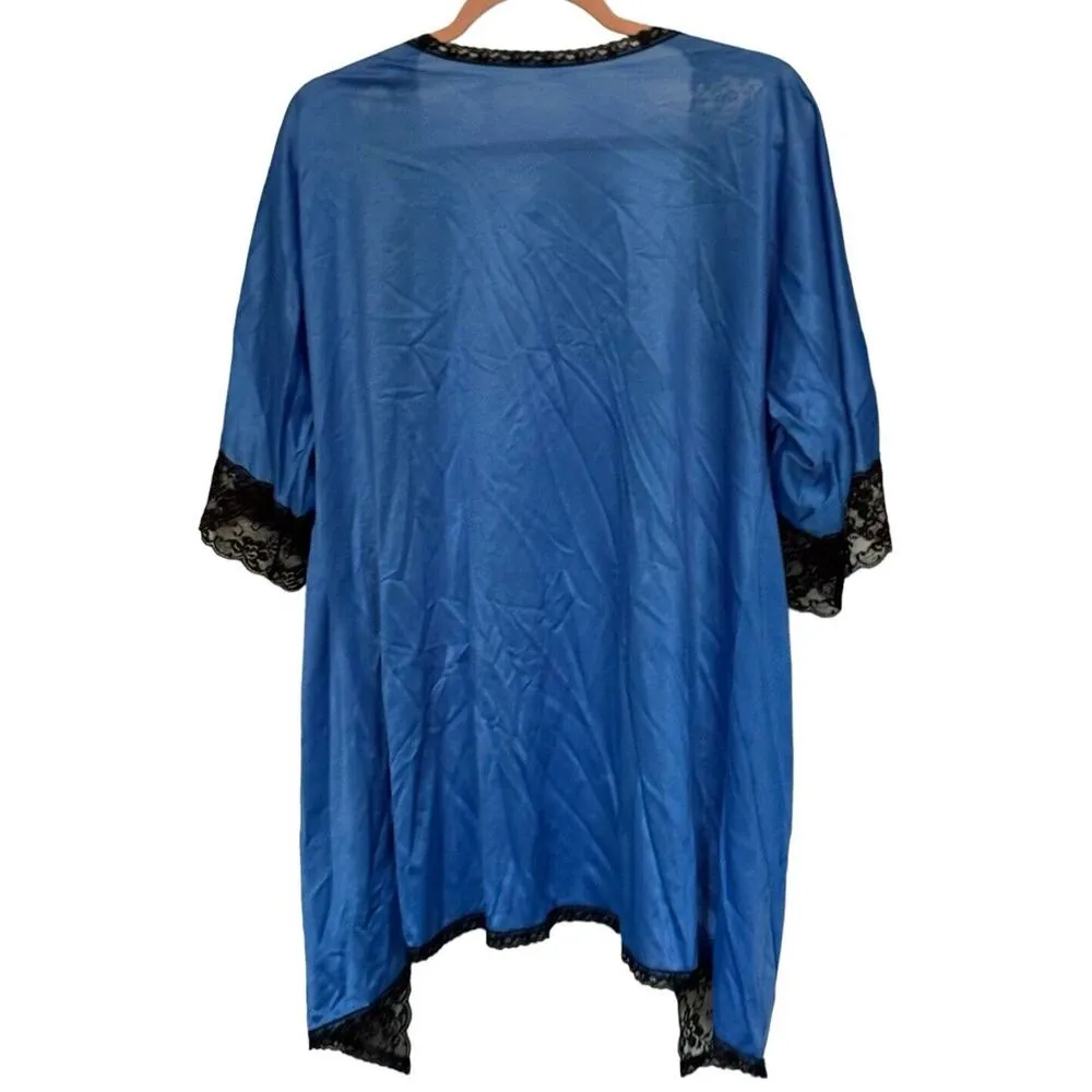 Ladies Dressing Gown Satin Night Jacket Small/Medium VTG (?) Blue Lace Lingerie - Image 2