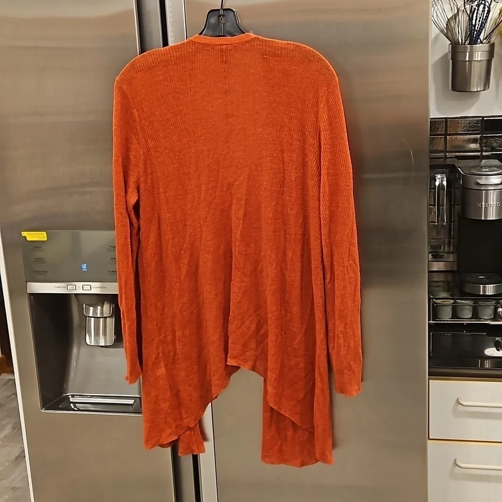 💕EILEEN FISHER💕 Long Organic Linen Blend Cardigan ~ Rust Orange Medium - Image 2