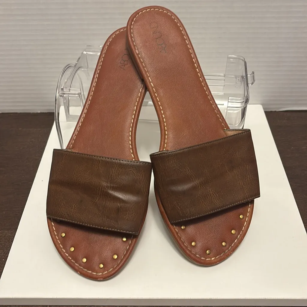 Abound Brown Leather Slide Sandals Minimalist Design - Image 5